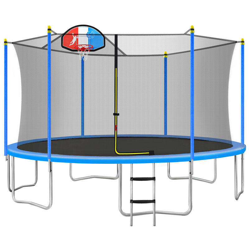 Wateday 15FT Trampoline For Kids With Safety Enclosure Net Basketball Hoop And Ladder Easy Assembly Round Outdoor Recreational Trampoline Wayfair Canada